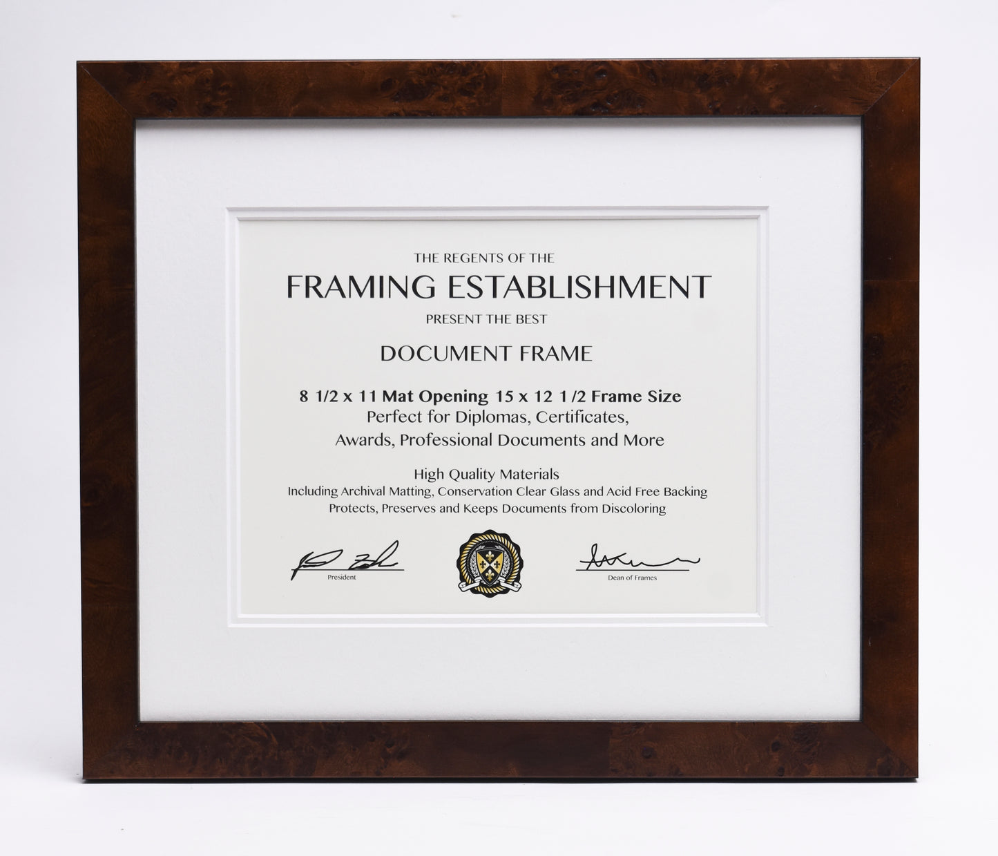 Best Burl Wood Document Frame