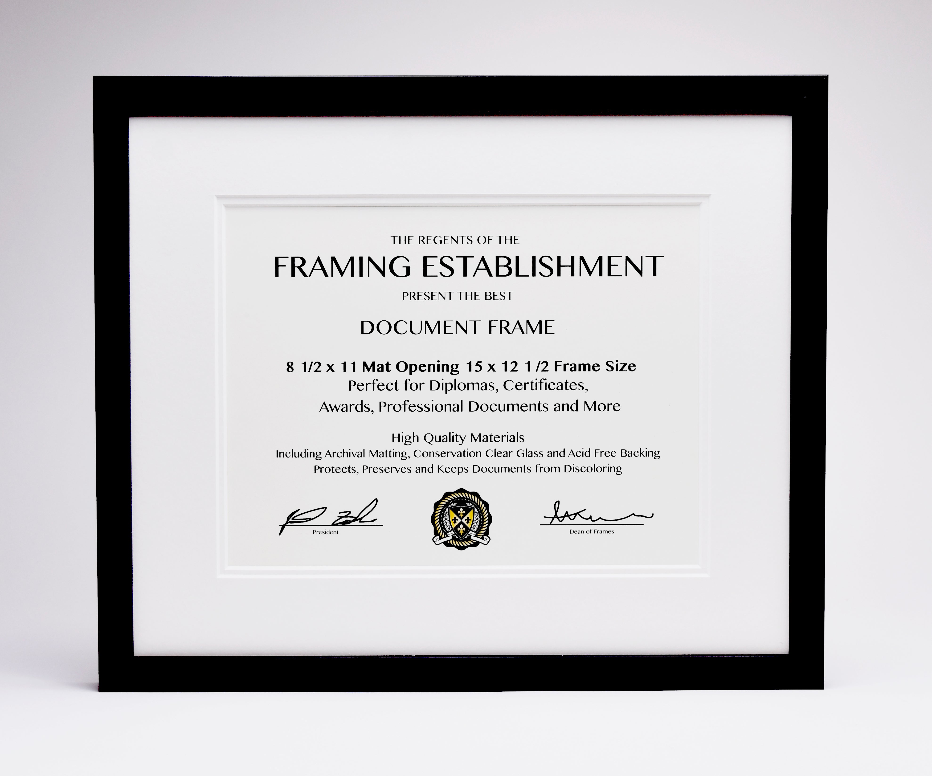 Document Frame with White and Black Mat – Framing Establishment On Line
